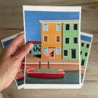 Detalle de lámina de ilustración digital de las casas de Burano en Italia